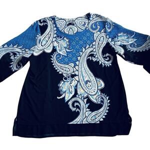 JM Collection Women's Top Size XL 3/4 Sleeves Scoop Neck Blue Embellishments